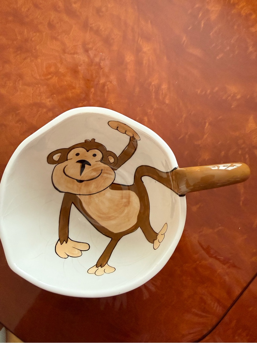 Pier 1 White and Brown Ceramic Mug 3 D tail handle  hand painted, Playful Design